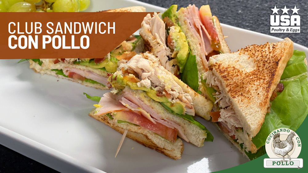 chicken club sandwich on table with tooth pick